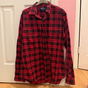 Ralph Lauren Polo Red and Black Plaid Button Down Classic Fit Shirt